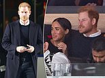 Prince Harry takes to the ice: Duke recreates Queen's ceremonial first puck drop at Canucks vs Sharks clash in Vancouver ahead of the Invictus Games - as he makes surprise appearance with Meghan