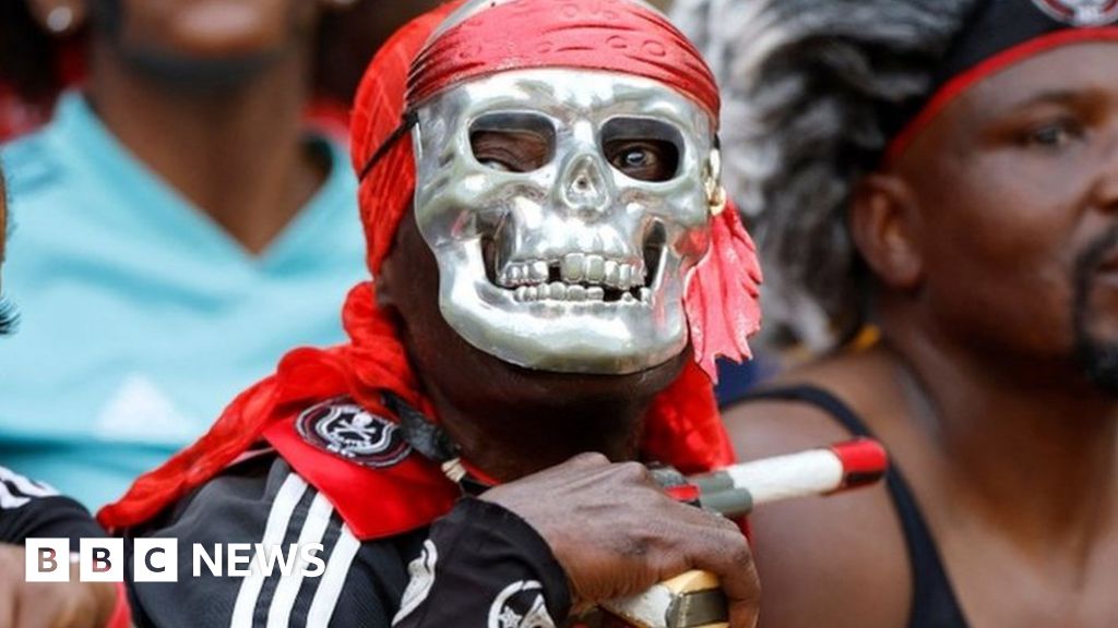 A fan wearing a pirate mask at a football game in Johannesburg, South Africa - Saturday 11 November 2023