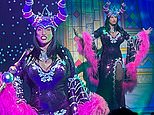 Katie Price nearly suffers a wardrobe malfunction as she slips into a VERY busty gown while making her stage debut in pantomime