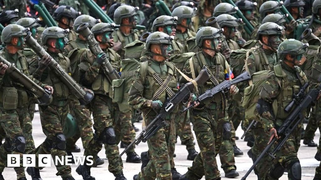 The Venezuelan army march during a military parade to celebrate independence day in Caracas in July 2023