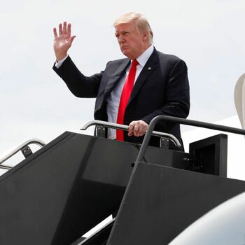 President Donald Trump arrives on Air Force One at Dulles International Airport in Dulles, Va., Saturday, July 22, 2017, after attending the commissioning ceremony of the aircraft carrier USS Gerald R. Ford (CVN 78) at Naval Station Norfolk, Va. (AP Photo/Carolyn Kaster)