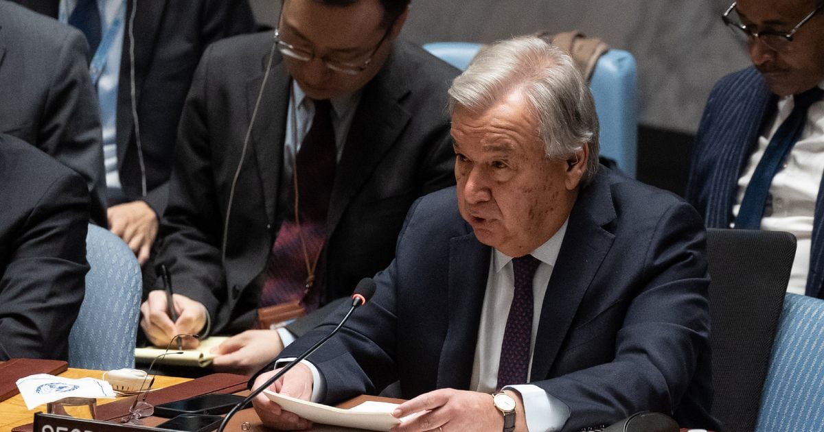 Le secrétaire général de l'ONU Antonio Guterres s'exprime devant le Conseil de sécurité au siège des Nations unies à New York, ke 8 décembre 2023