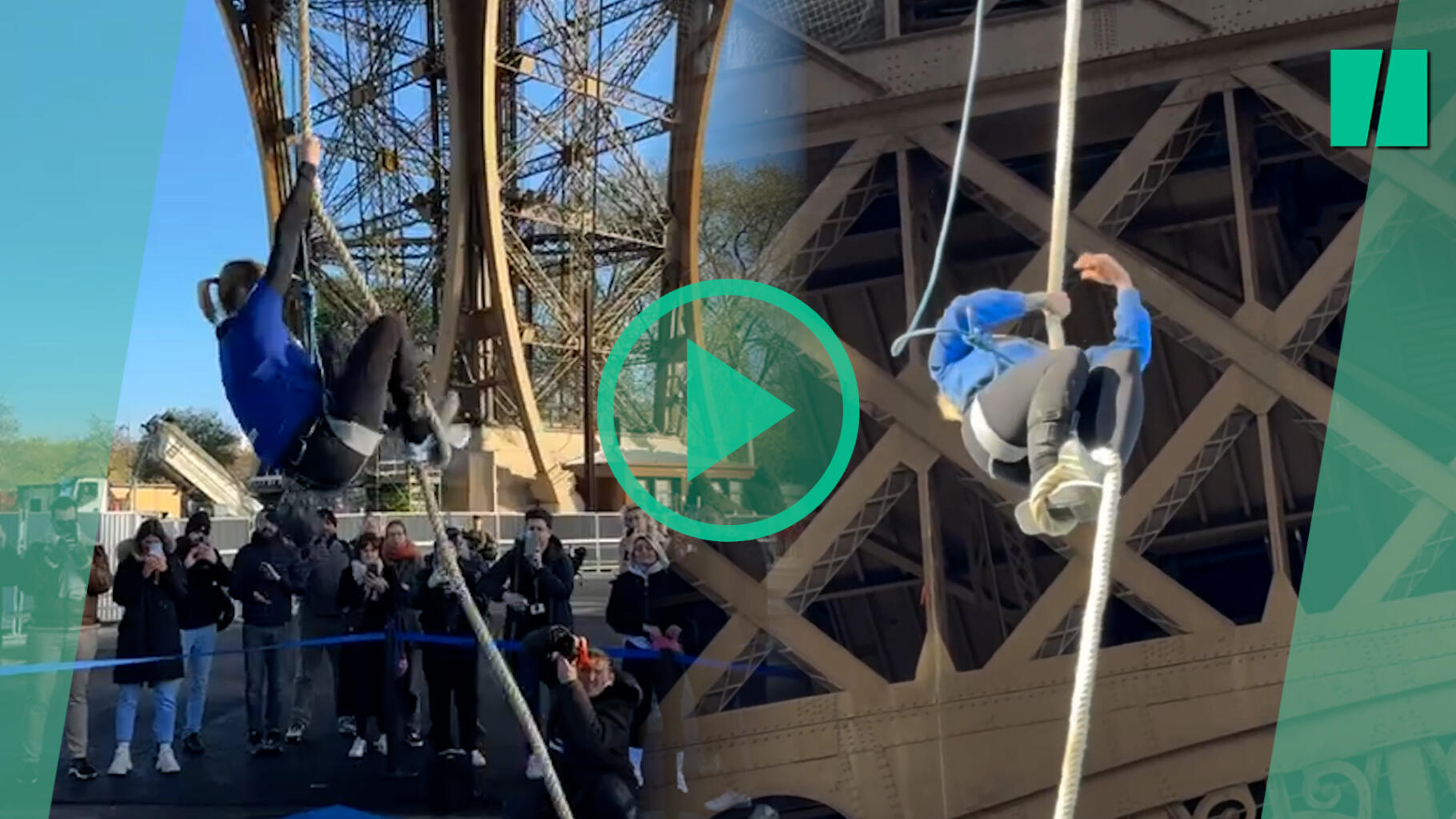 Anouk Garnier bat le record du monde de montée à la corde en grimpant sur la Tour Eiffel