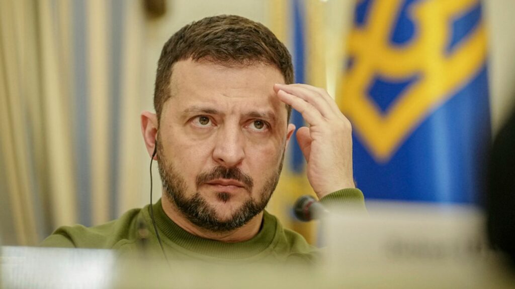 Volodymyr Zelenskyy at the presidential palace in Ukraine on Thursday. Pic: AP