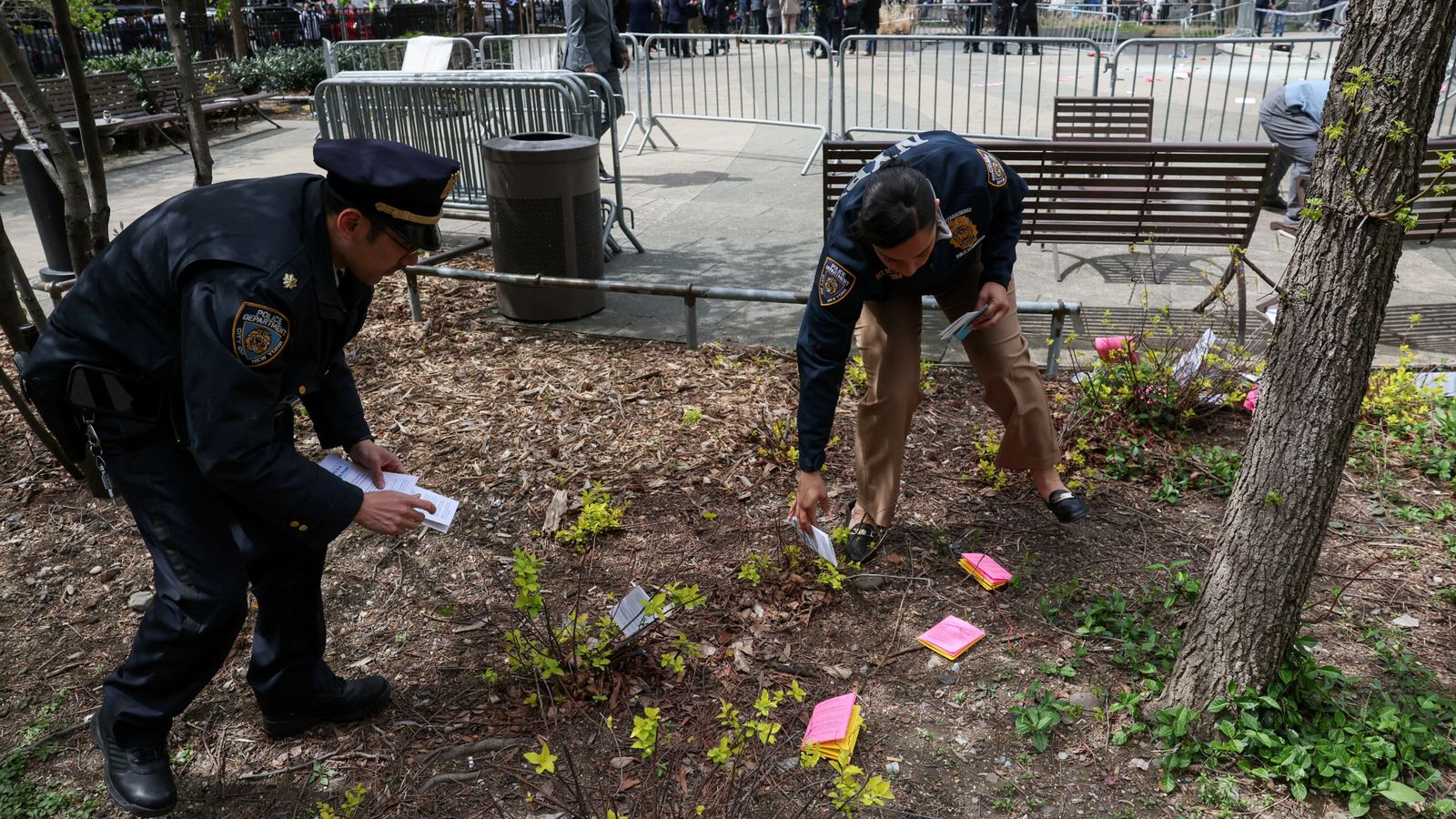 Man throws conspiracy theory pamphlets in the air before setting himself on fire outside Trump trial