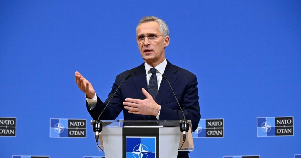 Le secrétaire général de l'Otan Jens Stoltenberg s'exprime lors d'une conférence de presse à Bruxelles le 14 février 2024