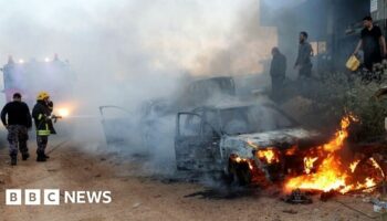 Car ablaze after violence in al-Mughayyir, 12 Apr 24