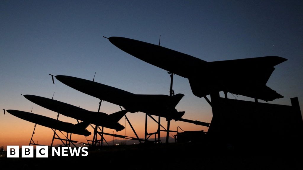 File photo showing Iranian drones during a military exercise in an undisclosed location in Iran (24 August 2022