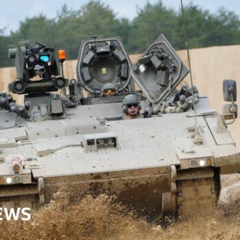 An Ajax Ares tank at a military base in Dorset