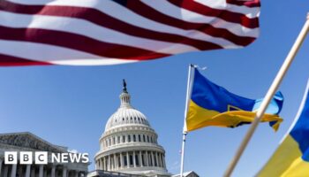 American and Ukrainian flags fly near the U.S. Capitol on April 20, 2024 in Washington, DC. The House is passed a $95 billion foreign aid package today for Ukraine, Israel and Taiwan.