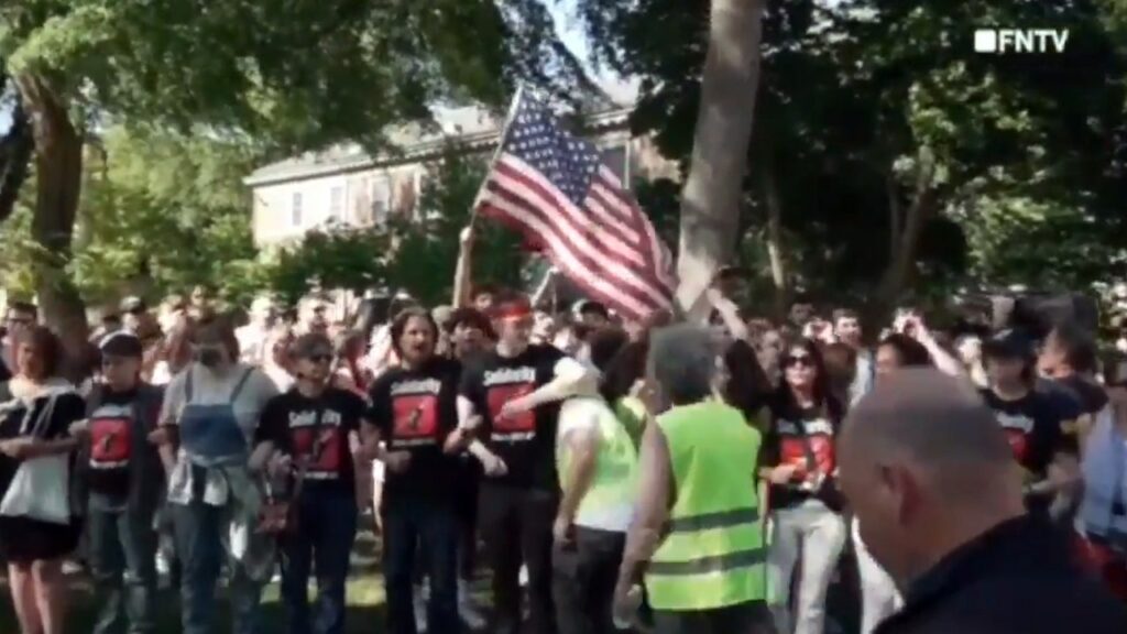 Rutgers students counter anti-Israel agitators on campus by waving American flag, chanting 'USA! USA!'