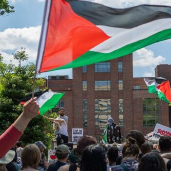 Une manifestations d'étudiants propalestiniens à l'université George Washington, à Washington DC, le 1er mai 2024