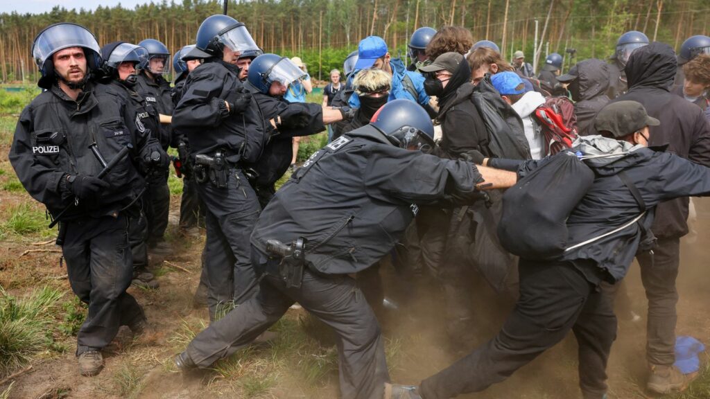 Hundreds of protesters sought to gain access to the plant. Pic: Reuters