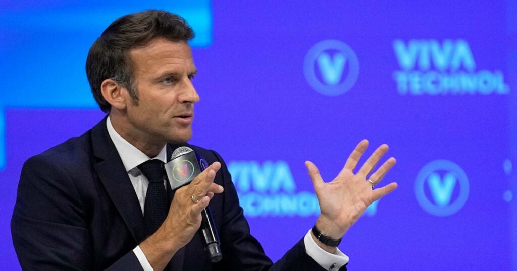 Le président de la République Emmanuel Macron lors de l'édition 2022 du salon Vivatech, le 17 juin 2022 à Paris