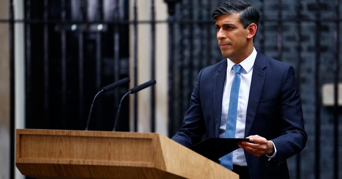Le Premier ministre britannique Rishi Sunak prononce un discours pour annoncer la date des prochaines élections générales au Royaume-Uni, au 10 Downing Street, dans le centre de Londres, le 22 mai 2024.