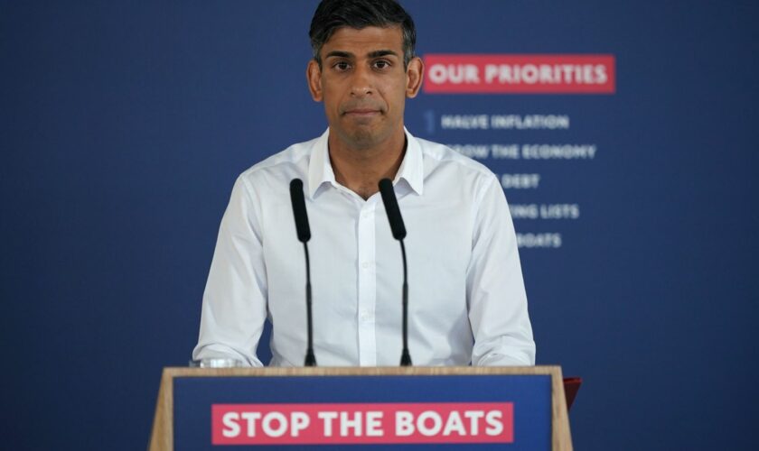 Prime Minister Rishi Sunak speaking during a press conference at Western Jet Foil in Dover, as he gives an update on the progress made in the six months since he introduced the Illegal Migration Bill under his plans to "stop the boats". Picture date: Monday June 5, 2023.