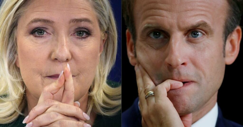 Photomontage de Marine Le Pen et Emmanuel Macron, alors en lice pour le second tour de l'élection présidentielle en France le 24 avril 2022