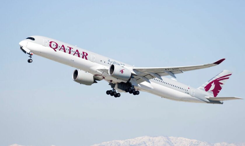 Qatar Airways airplane takes off from the south runway at the Los Angeles International Airport, Thursday, March 2, 2023 in Los Angeles. (Ric Tapia via AP)