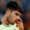 Spain's Carlos Alcaraz reacts during his quarter final match against Russia's Andrey Rublev