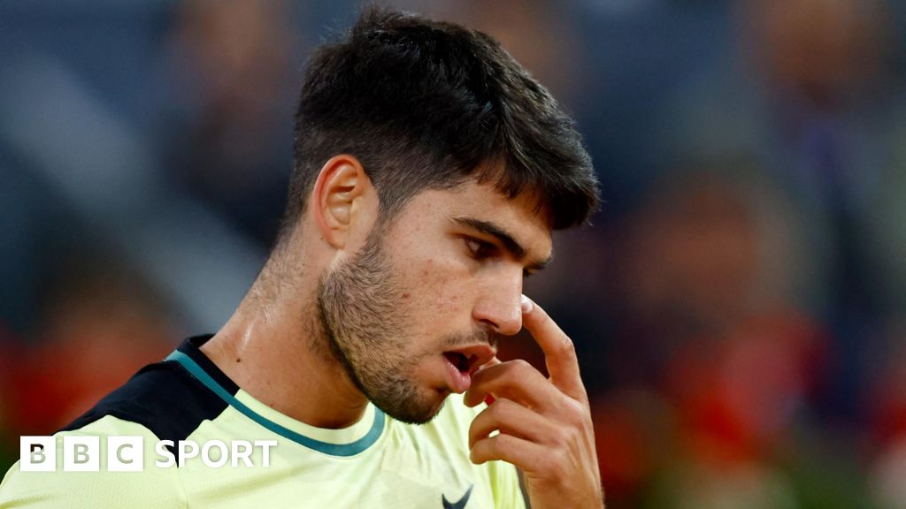 Spain's Carlos Alcaraz reacts during his quarter final match against Russia's Andrey Rublev