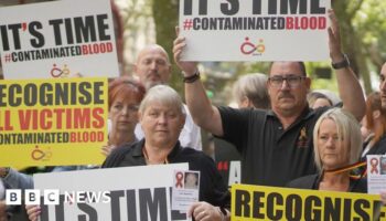 Infected blood campaigners at a demonstration in Westminster in 2023