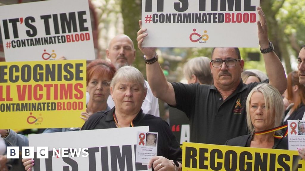 Infected blood campaigners at a demonstration in Westminster in 2023