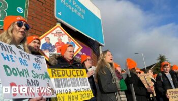 Junior doctors protest outside the Royal Hospital, Belfast, in March