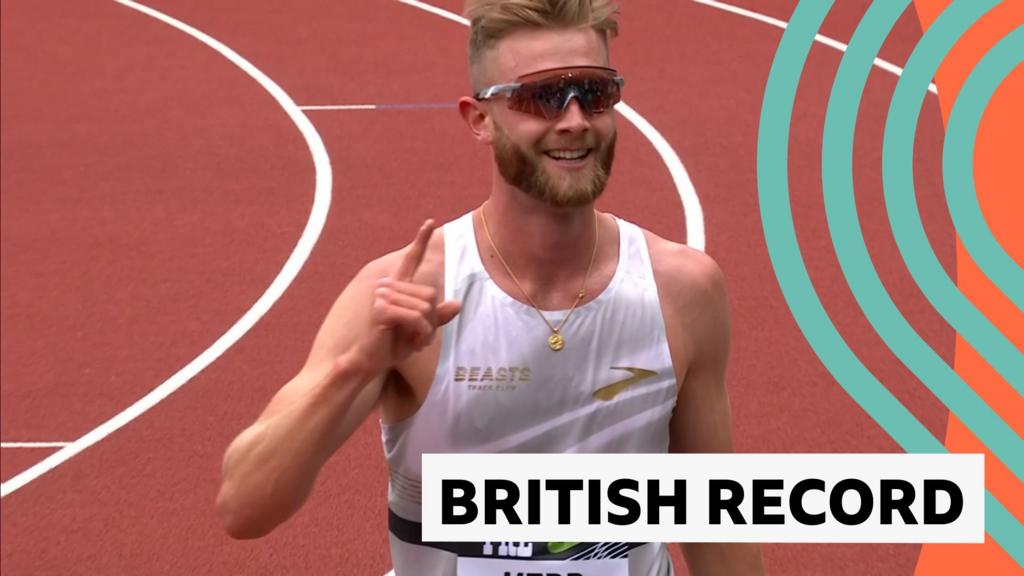 GB's Josh Kerr celebrates winning the men's mile in the Diamond League Eugene