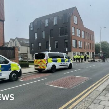 Officers at the scene on Tuesday