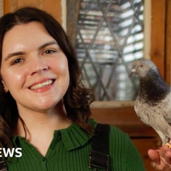 Hannah Hall with a pigeon