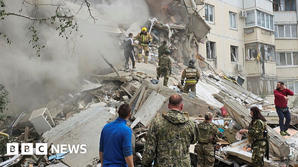 An apartment block partially collapsed