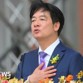 Taiwan's President Lai Ching-te delivers his inaugural speech after being sworn into office during the inauguration ceremony at the Presidential Office Building in Taipei on May 20, 2024.