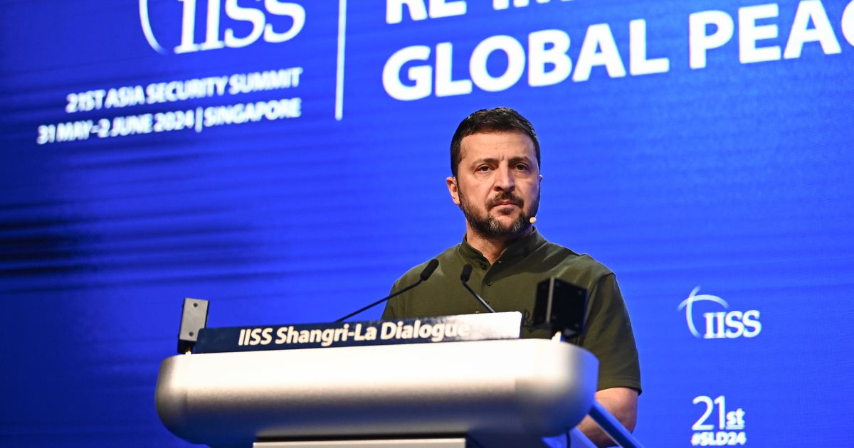 Le président ukrainien Volodymyr Zelensky lors du dialogue de Shangri-La, le 2 juin 2024 à Singapour