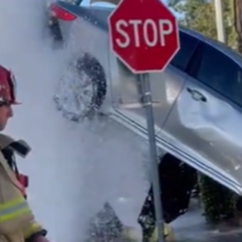 Wild video shows gushing fire hydrant suspending vehicle in the air after California crash