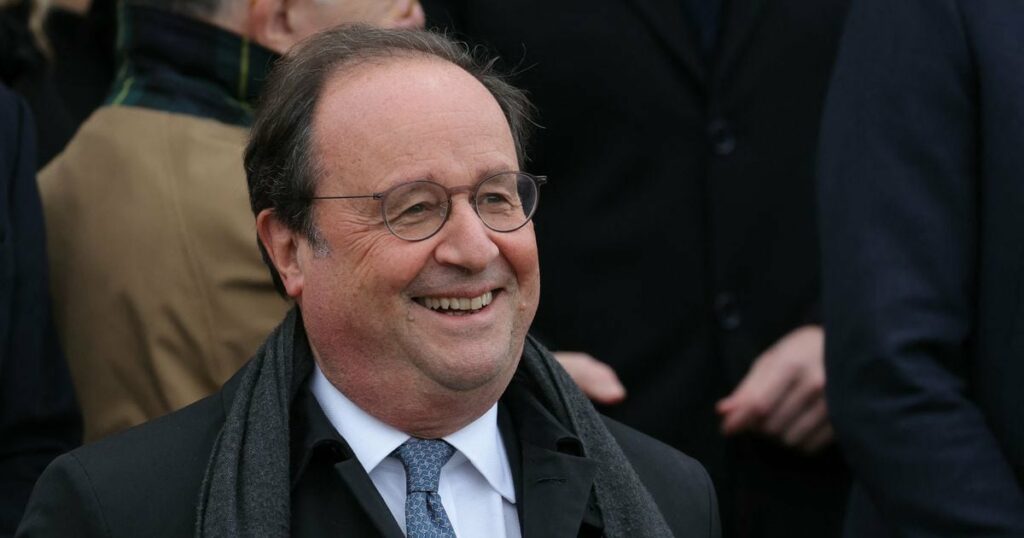 Former French President Francois Hollande poses for a group photograph on the front steps of the Assemblee Nationale parliament building in Paris ahead of a demonstration against anti-Semitism in Paris, on November 12, 2023. Tens of thousands are expected to march Sunday in Paris against anti-Semitism amid bickering by political parties over who should take part and a surge in anti-Semitic incidents across France. Tensions have been rising in the French capital, home to large Jewish and Muslim communities, in the wake of the October 7 attack by Palestinian militant group Hamas on Israel, followed by a month of Israeli bombardment of the Gaza Strip. France has recorded nearly 1250 anti-Semitic acts since the attack. National Assembly speaker Yael Braun-Pivet and Gerard Larcher, the Senate speaker, called on November 7 for a "general mobilisation" at the march against the upsurge in anti-Semitism. (Photo by Thomas SAMSON / POOL / AFP)