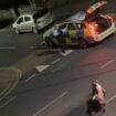 The video shows a cow being hit by a police car twice