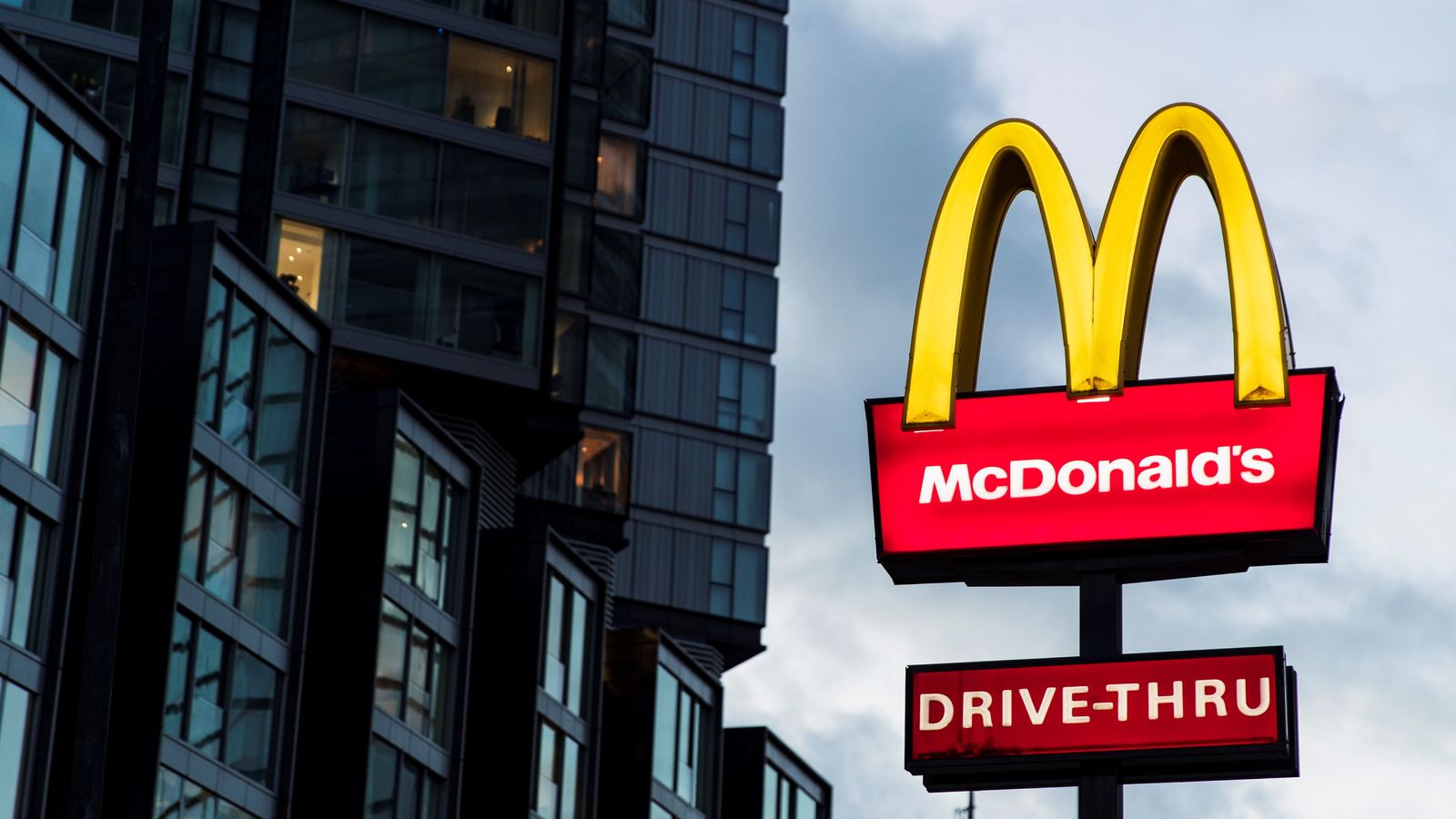 A view shows a sign outside a McDonald's drive-thru restaurant in London, Britain, December 10, 2021. Picture taken December 10, 2021. Pic: Reuters