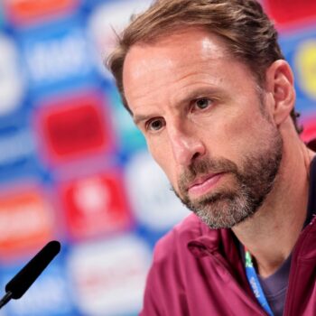 Gareth Southgate during a press conference at Frankfurt Arena. Pic: UEFA