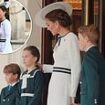Sweet moment Kate strokes Charlotte's hair and guides her forward in behind-the-scenes footage of Waleses at Trooping the Colour with Louis giving a little wave - as Princess of Wales dazzles in first public appearance since cancer diagnosis
