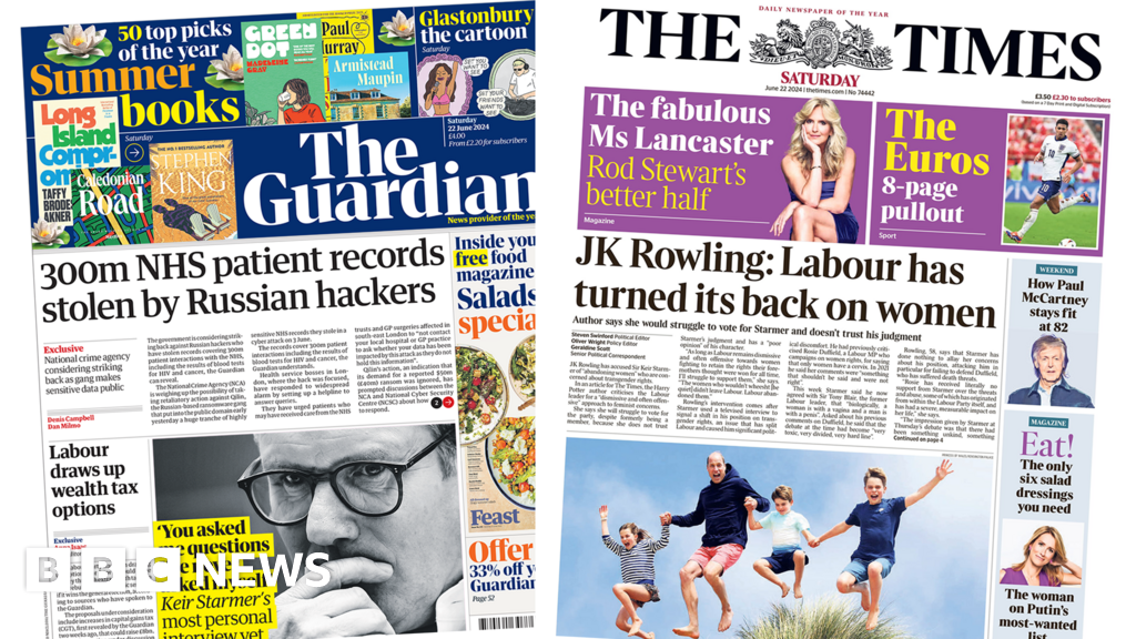 The Papers: '300m NHS records stolen' and Rowling attacks Labour