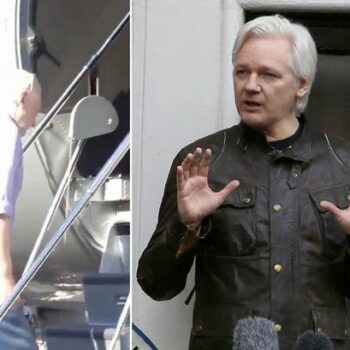 WikiLeaks founder Julian Assange thanks supporters before boarding plane at Stansted Airport