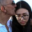 Noa and her father during the funeral in Beersheba. Pic: Reuters