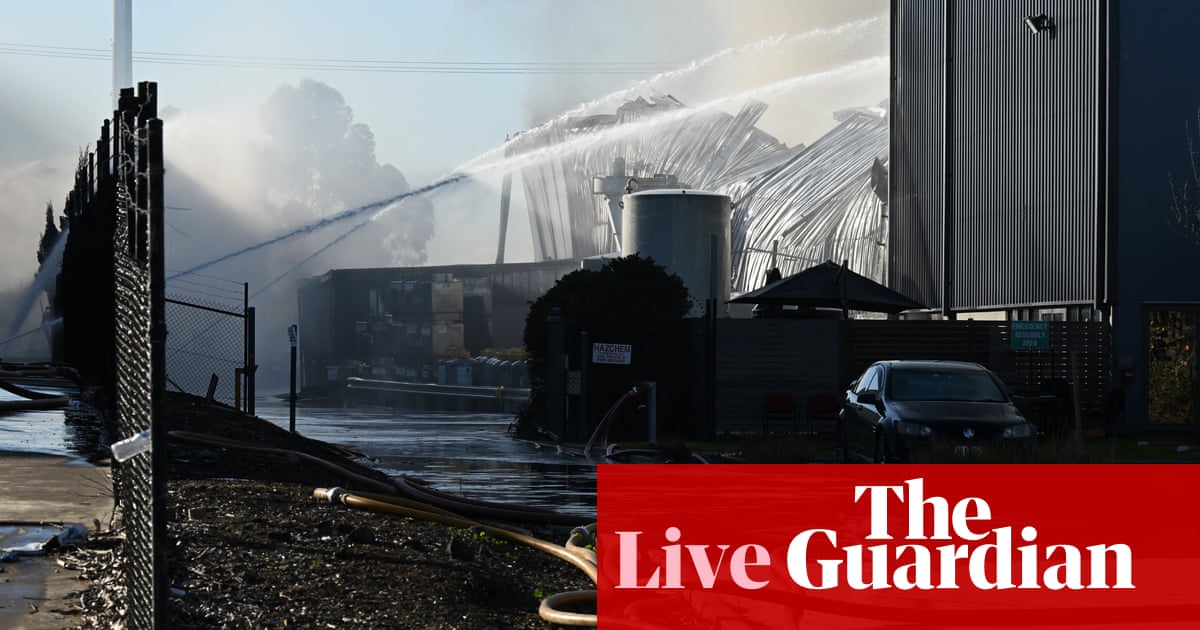 Australia news live: fire crews continue to battle Melbourne fire; Alice Springs curfew could be extended