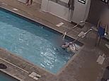 Disturbing moment woman drowns in shallow end of Las Vegas pool while clutching handrail... as swimmers walk past her