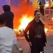 Evil on our streets: Brazen thugs torch a double-decker, overturn police cars and pelt officers with rocks - let's hope these yobs have been arrested! If not, can you help identify them?
