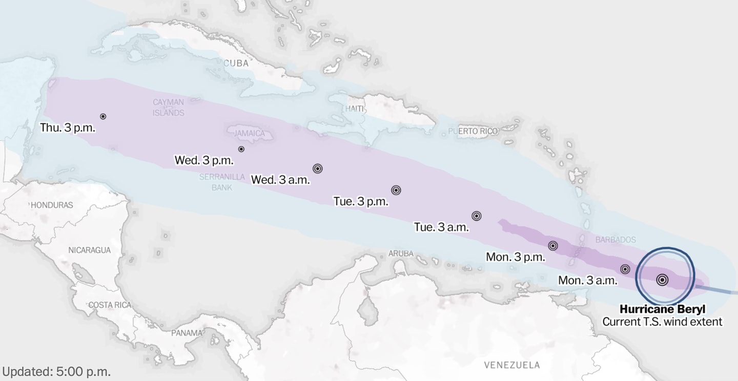 Hurricane Beryl tracker: Map and projected storm path