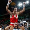 Imran Khelife celebrates after winning the fight. Pic: Reuters