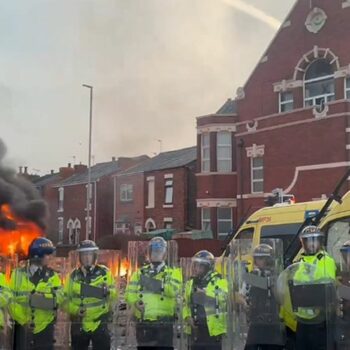 Rioting broke out in Southport after the fatal stabbing of three girls. Pic: PA