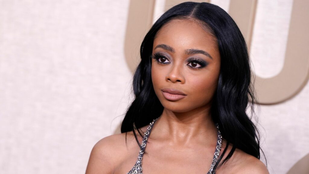 Skai Jackson arrives at the 81st Golden Globe Awards on Sunday, Jan. 7, 2024, at the Beverly Hilton in Beverly Hills, Calif. (Photo by Jordan Strauss/Invision/AP)