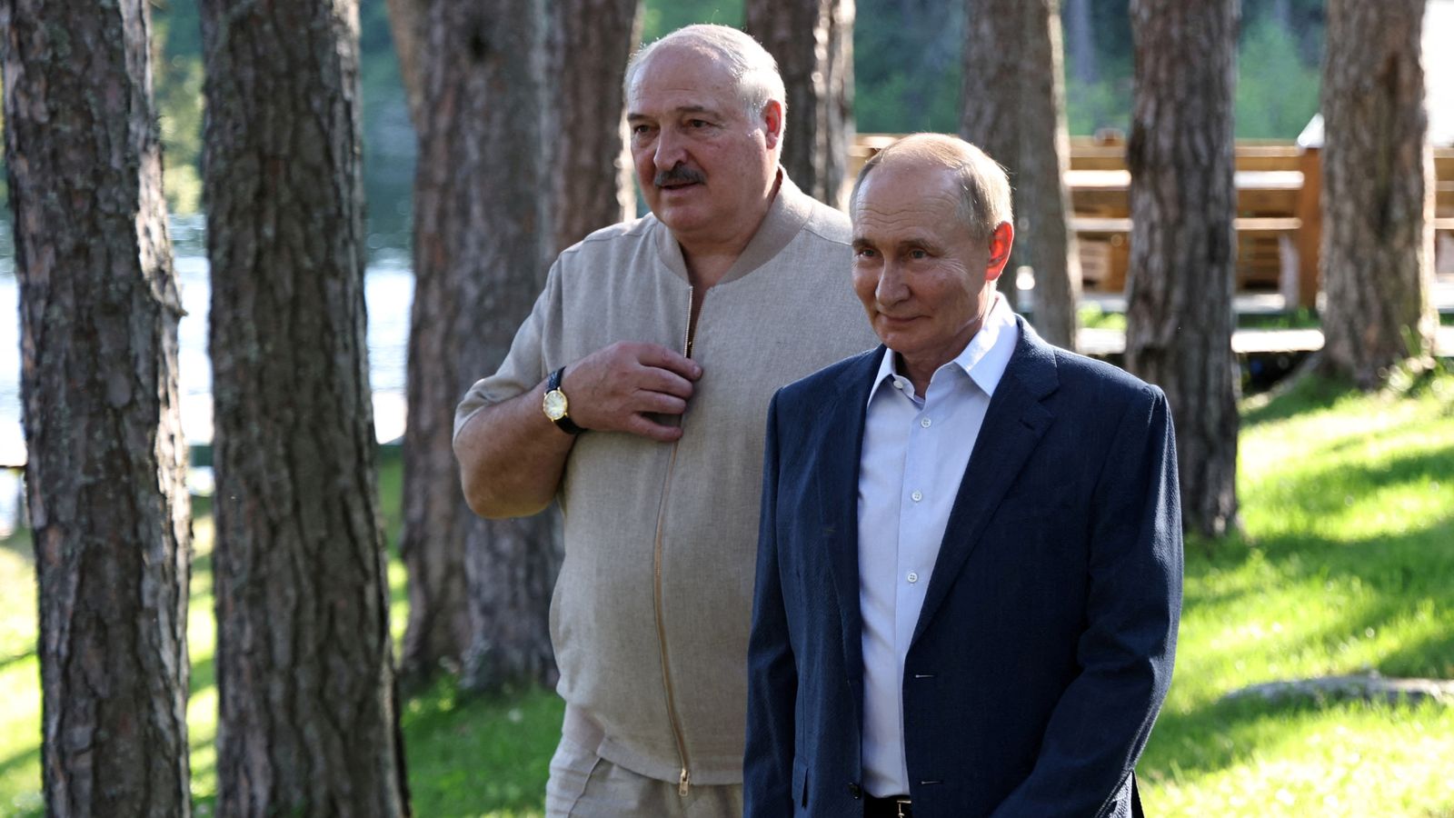 FILE PHOTO: Russian President Vladimir Putin and his Belarusian counterpart Alexander Lukashenko visit the Chapel of the Valaam Icon of the Mother of God on Svetly Island, Republic of Karelia, Russia July 26, 2024. Sputnik/Alexander Kazakov/Pool via REUTERS ATTENTION EDITORS - THIS IMAGE WAS PROVIDED BY A THIRD PARTY./File Photo